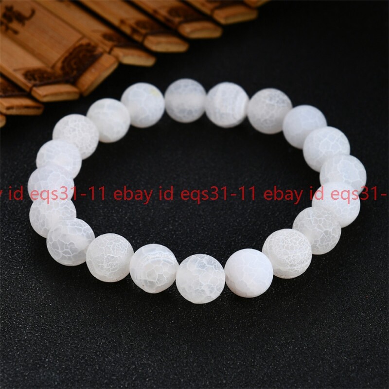 6/8/10/12mm White Dream Fire Dragon Veins Agate Round Beads Elastic Bracelet