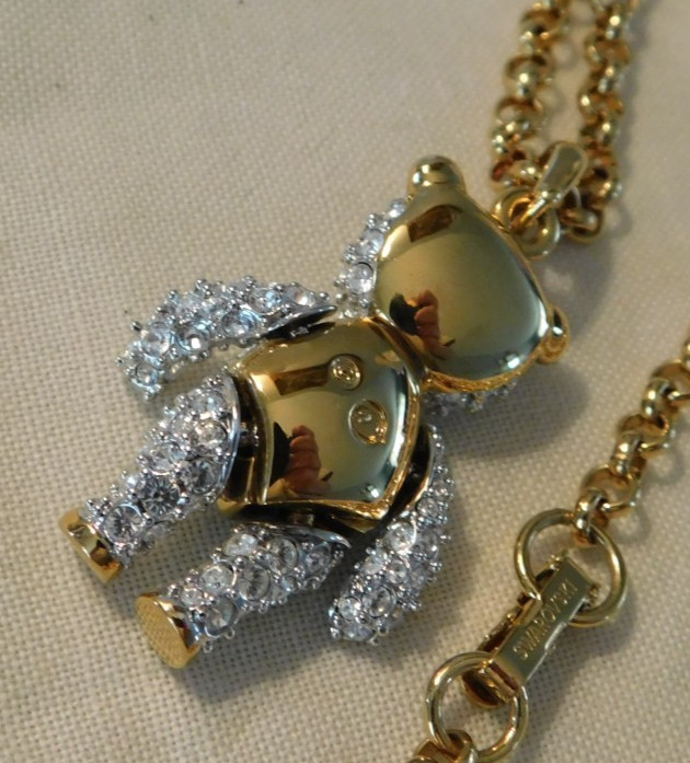 Authentic Swarovski Crystal Teddy Bear Jointed Pendant Necklace