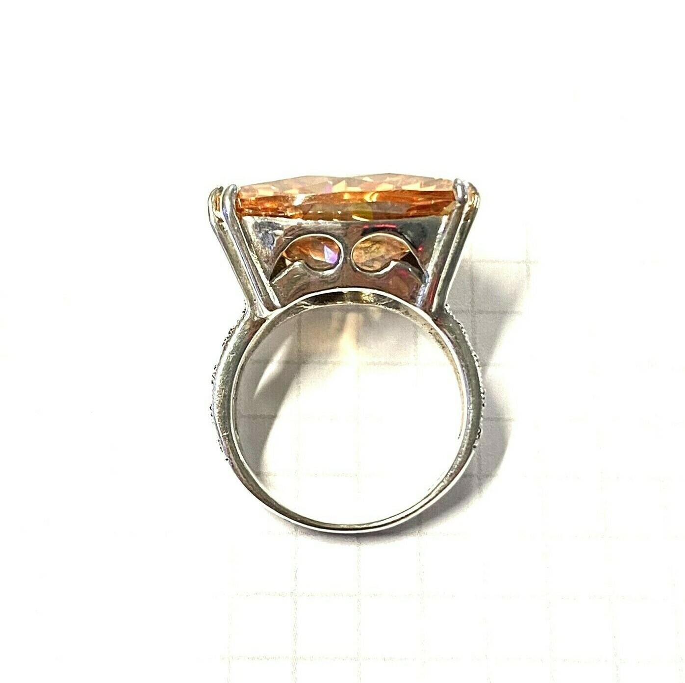 (SIZE 6,7,8,9) HUGE Amber Orange CZ Stone RING Marcasite .925 STERLING SILVER