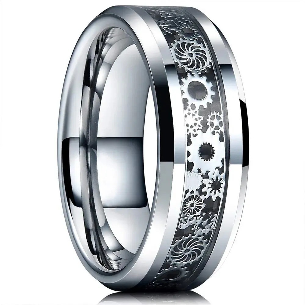 Steampunk Style Ring Stainless Steel Gear Wheel Tension Band Rock Men Jewelry
