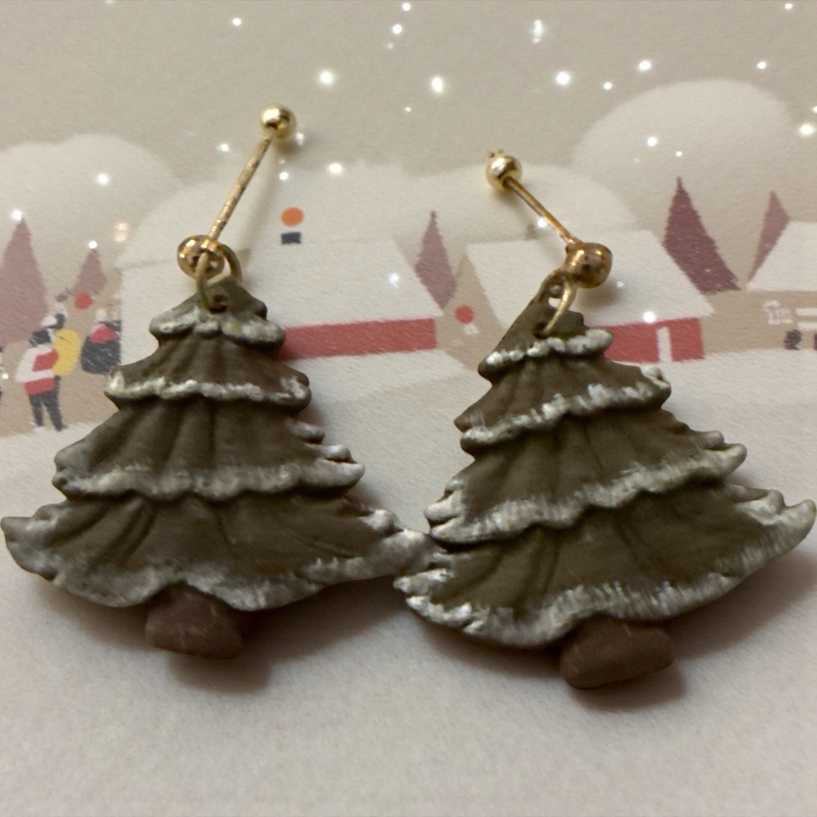 Christmas Tree Green Earrings Holiday Rustic
