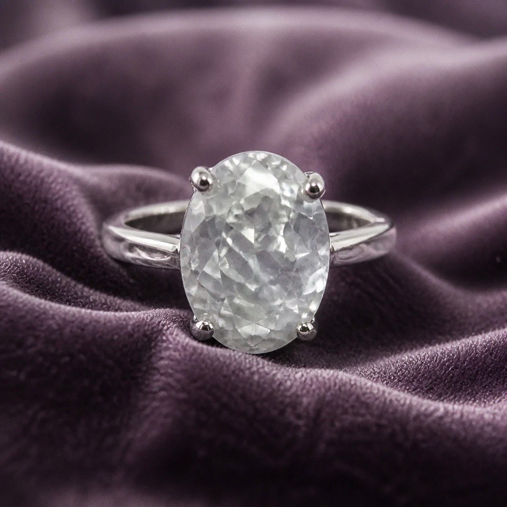 Gorgeous Stainless Steel Silver w/ Gorgeous Frosted Cream Color Gemstone Size 8