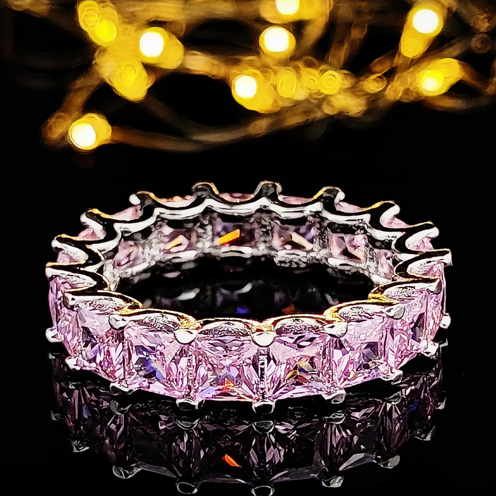 925 Sterling Silver Eternity Band Women Zircon Prong Setting Engagement Jewelry
