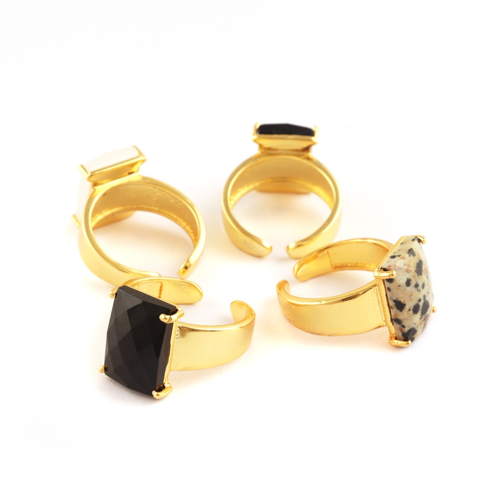 Good Quality Black Onyx Ring Gold Plated Prong Set Adjustable Onyx Ring Jewelry