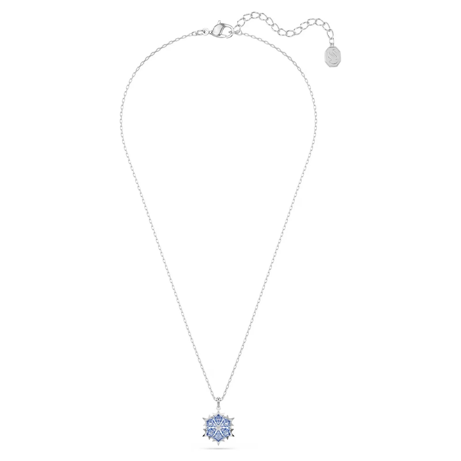 Swarovski Snowflake Pendant Necklace – Blue Zirconia – Rhodium Plated – NEW