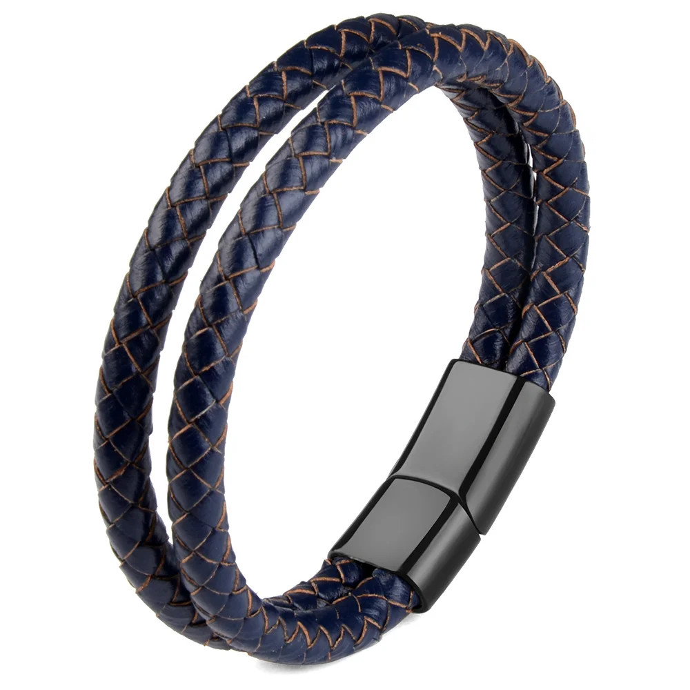 Genuine Leather Double Rope Braid Bracelet For Men Multicolor Choice