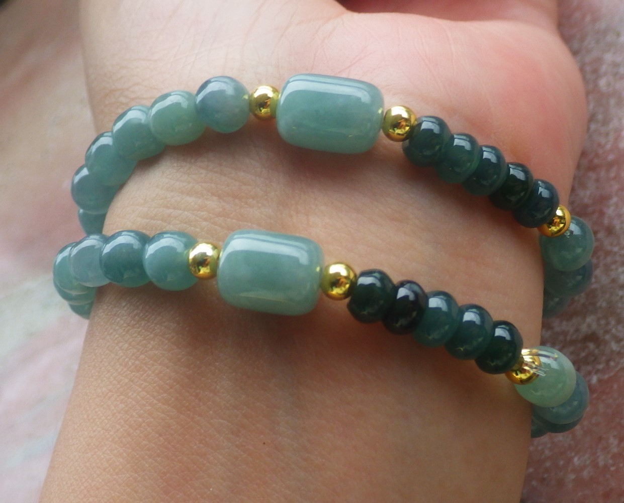 1 Pcs Green 100% A JADE Jadeite Beads Bangle Circle Bracelet 6 inches 手链 737146