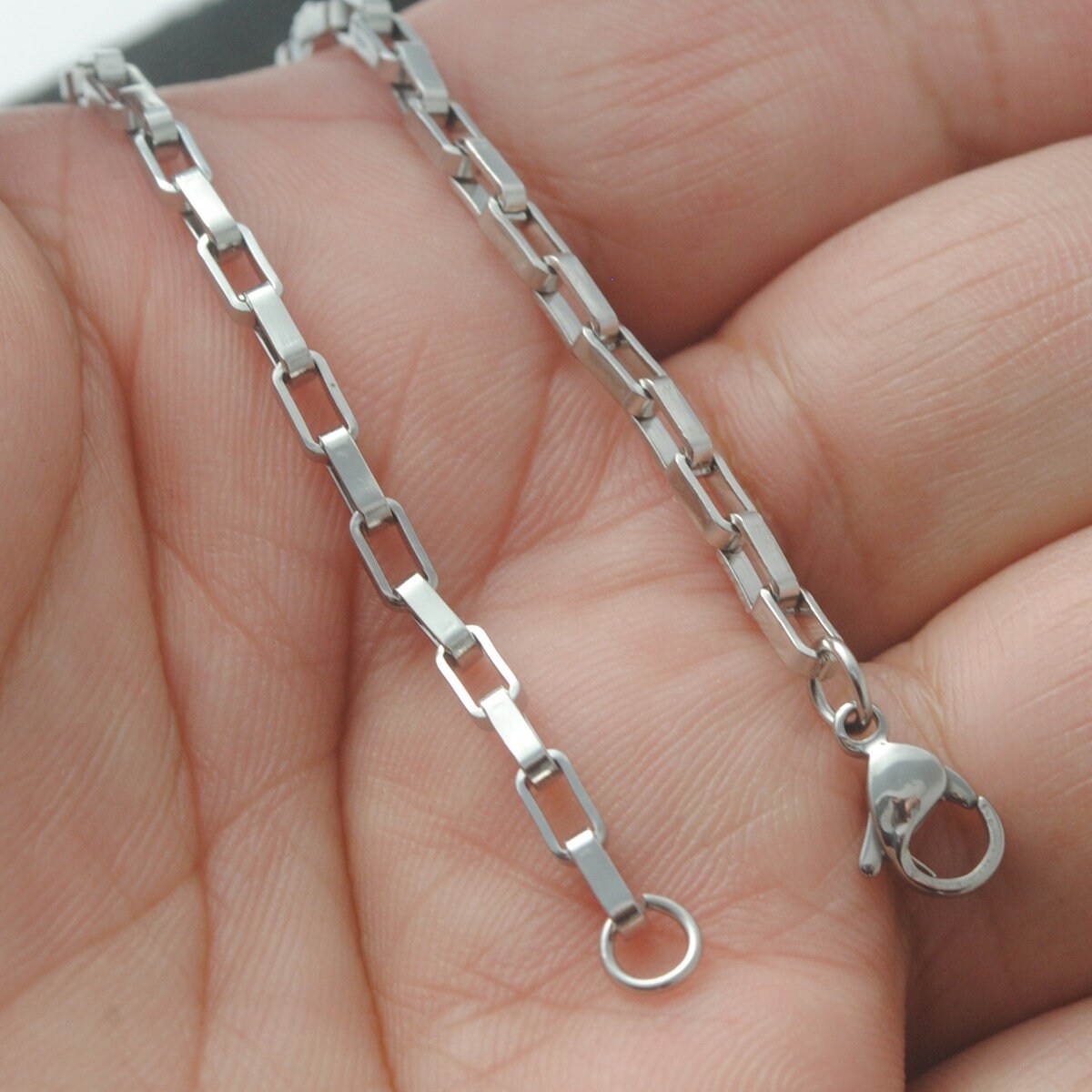 2 or 5 PCS Stainless Steel Rectangle Box Chain Bracelet, Ready to Use for DIY,