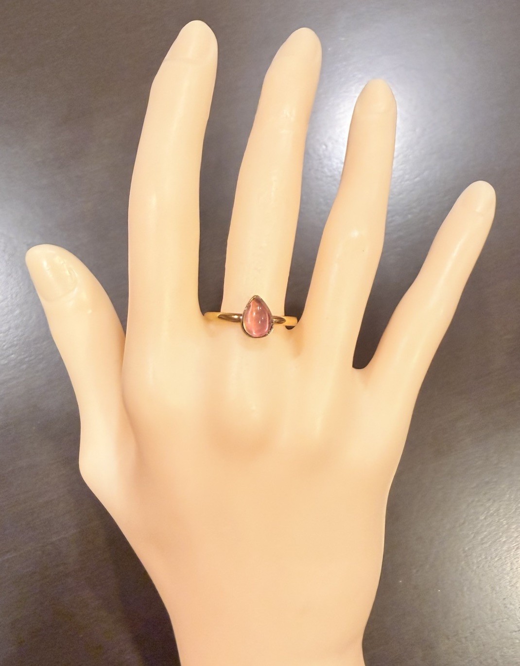 Teardrop Stone Pear Shape Bezel Stainless Steel Gold Mood Ring Size 10