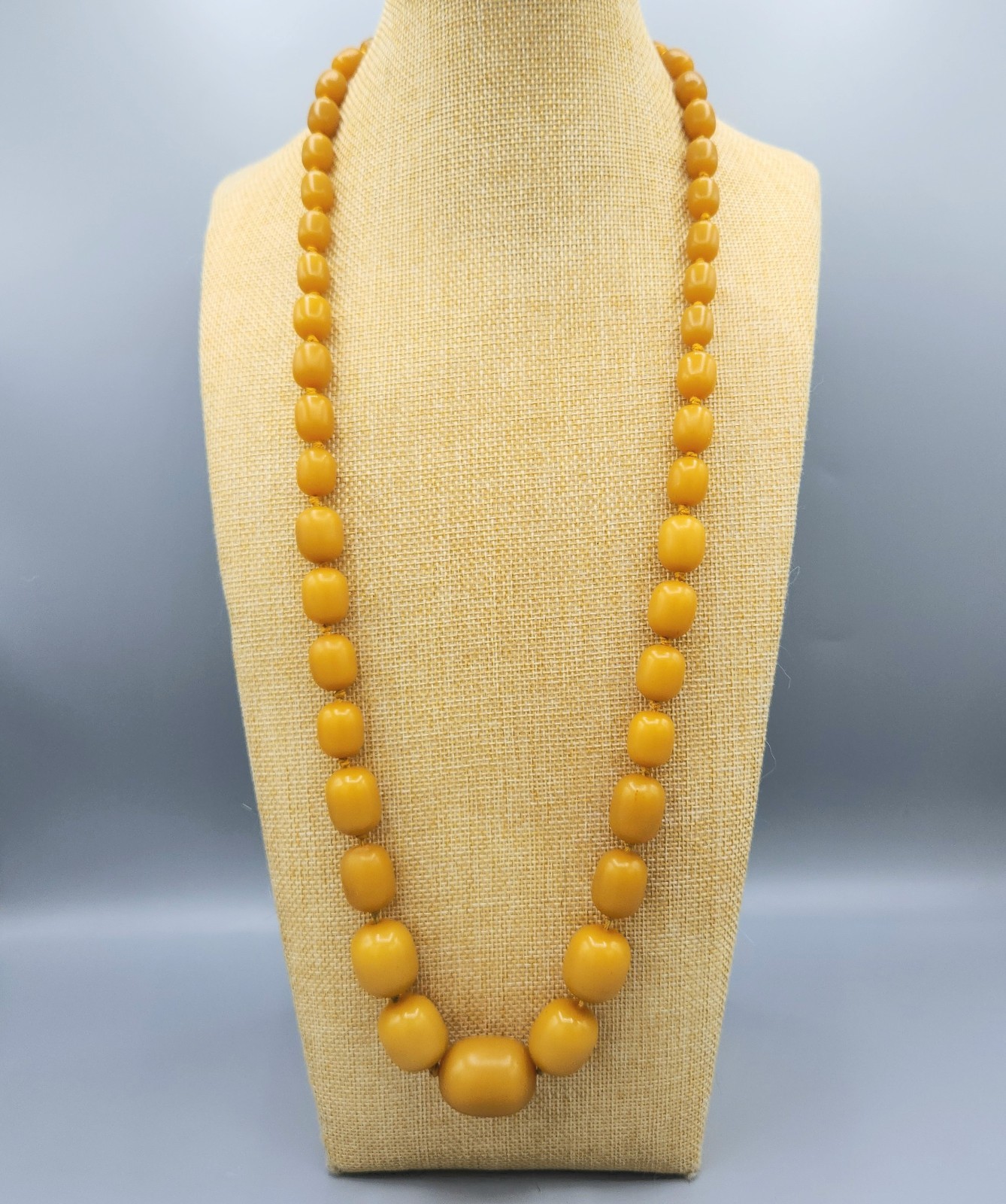 VTG Large Amber Butterscotch Faturan Composite Bakelite Bead Necklace 32″ 108.8g