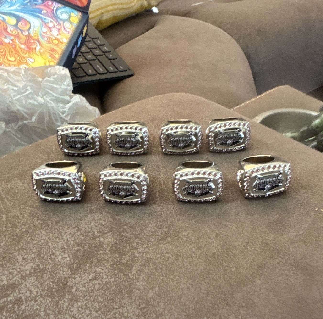 Lot Of 8 Stainless Steel Rings Size Small Silver Tone Rectangle Face