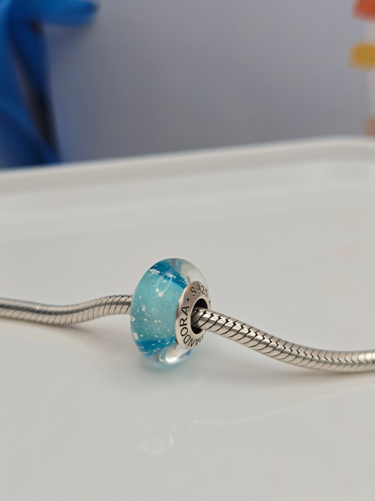 Authentic Pandora Disney Frozen Elsa’s Glass Silver Signature Murano Charm