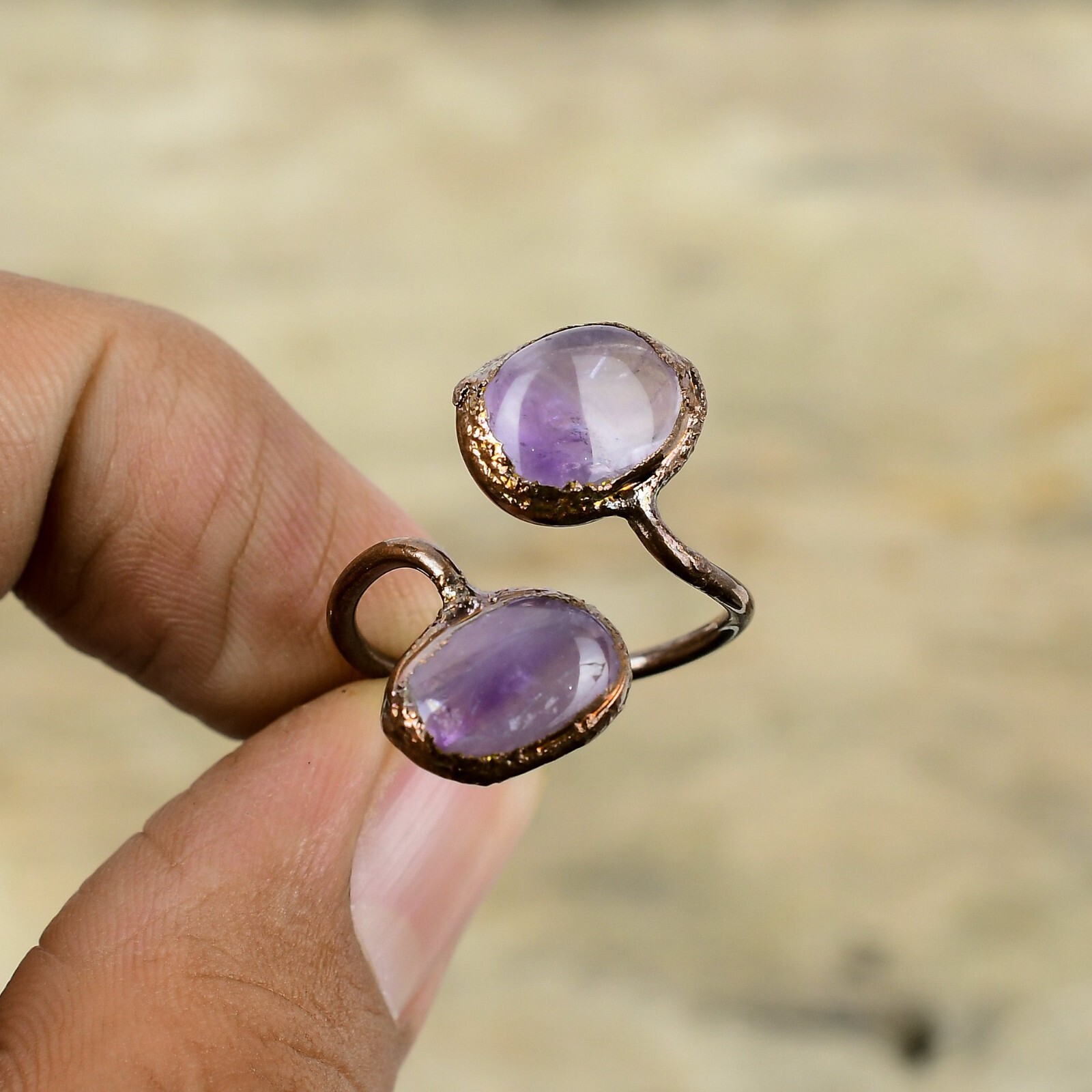 African Amethyst Copper Electroformed Stackable Adjustable Ring Size Adjustable