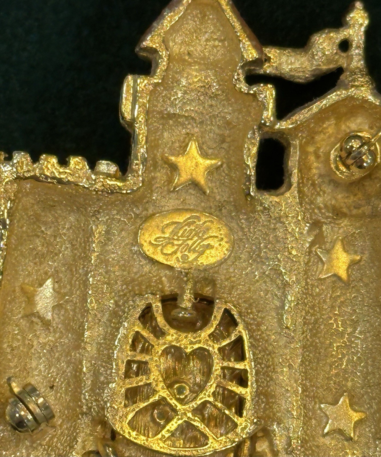 Kirks Folly Fairytale Castle Rapunzel Princess Gold-Tone Enamel 3” Brooch/Pin