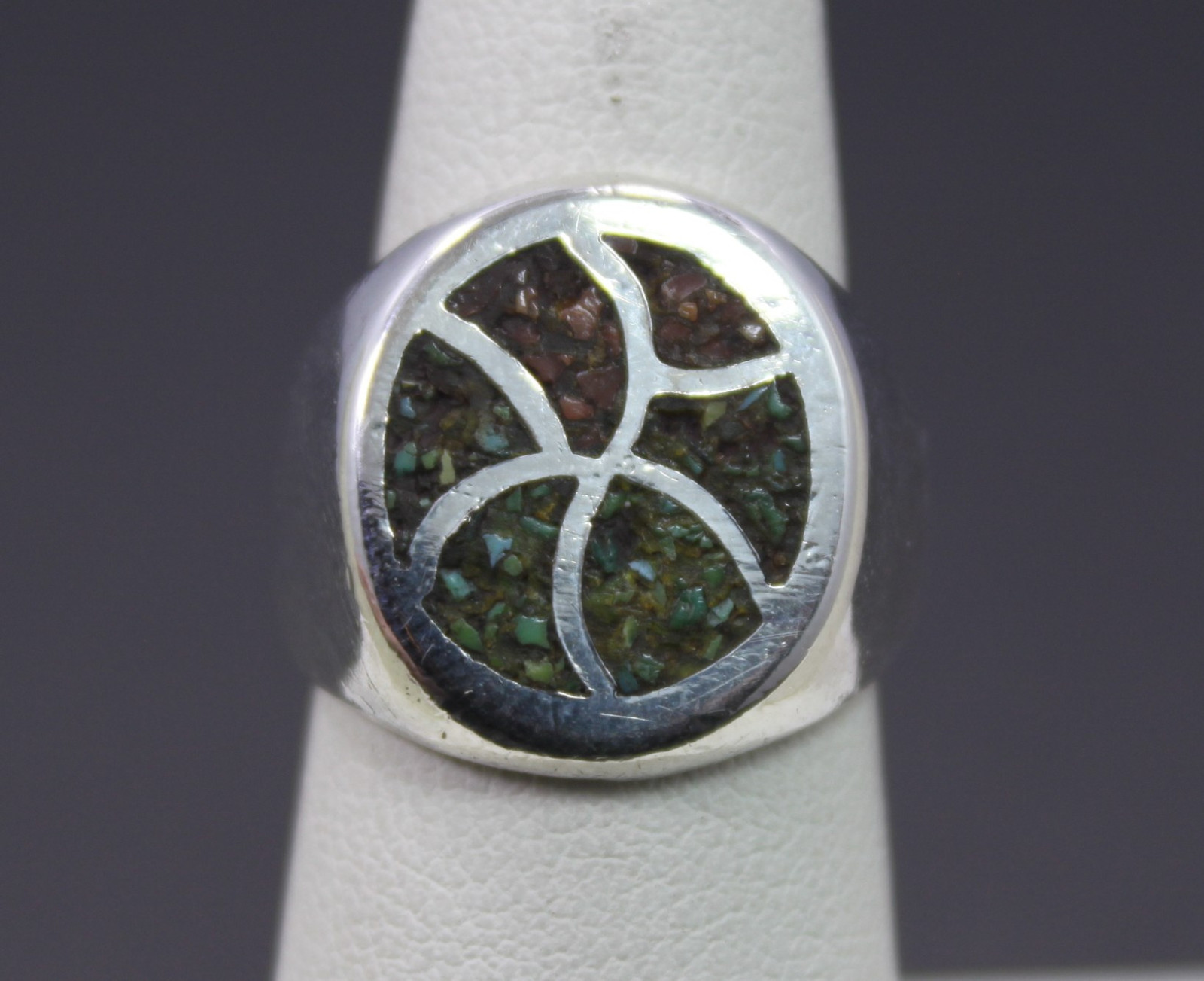 Sterling Silver Turquoise & Coral Chip Ring Size 7 / 13.1g