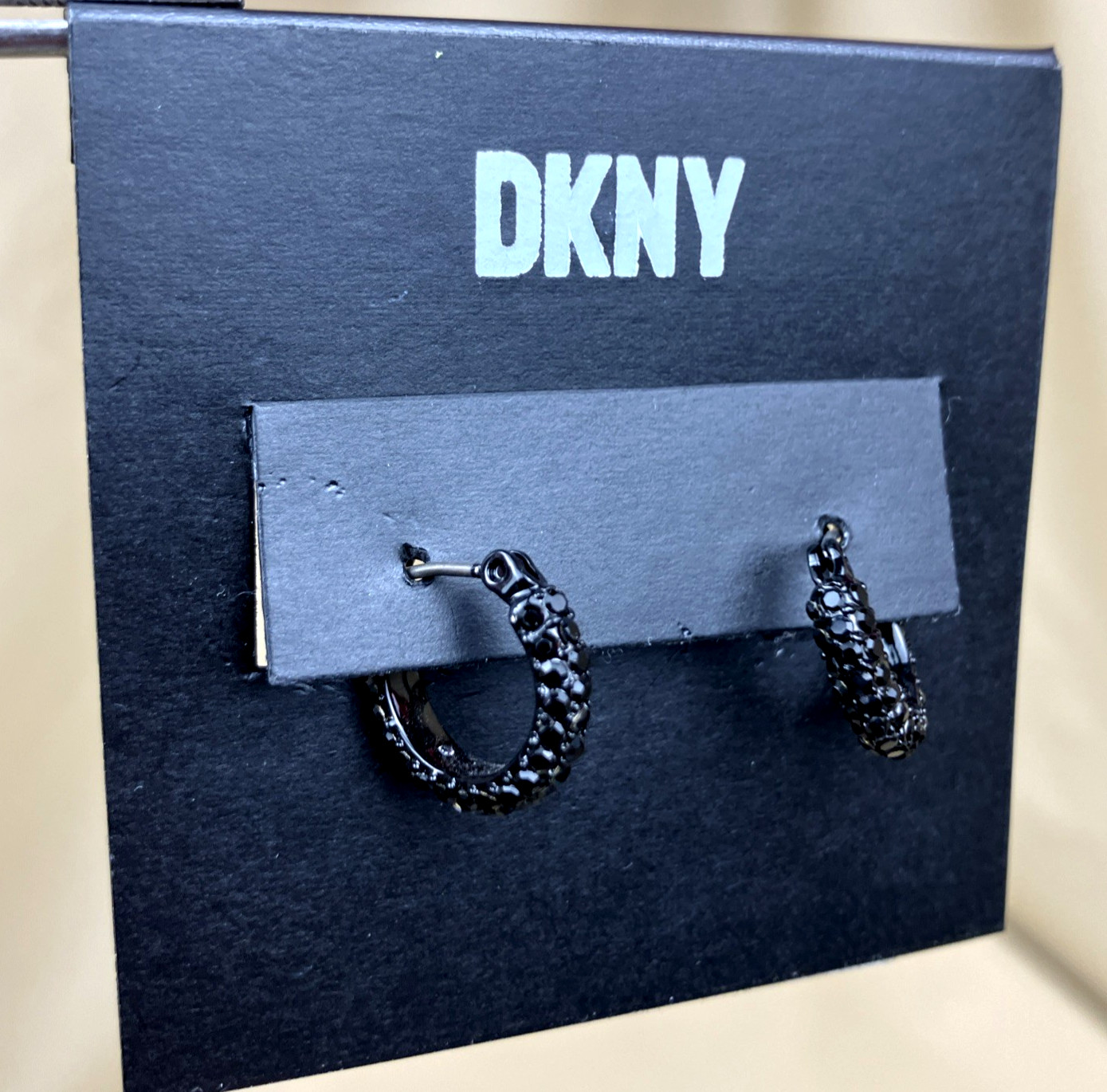 DKNY Extra Small Pave Crystal Black Hoop Earrings NWT Orig $28