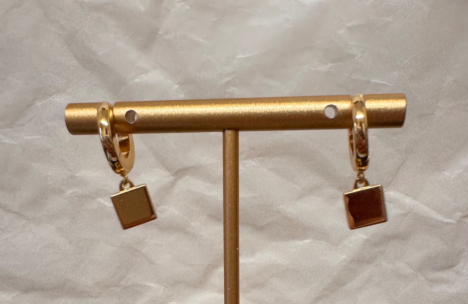 Fendi Gold Tone FF Logo Mini Hoop Earrings Charm Drop # 581