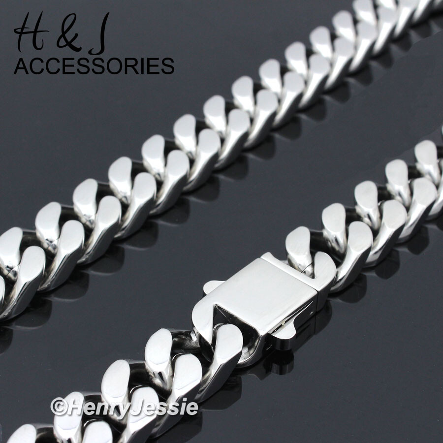 16″-40″MEN 316L Stainless Steel 7mm Silver Miami Cuban Curb Link Chain Necklace