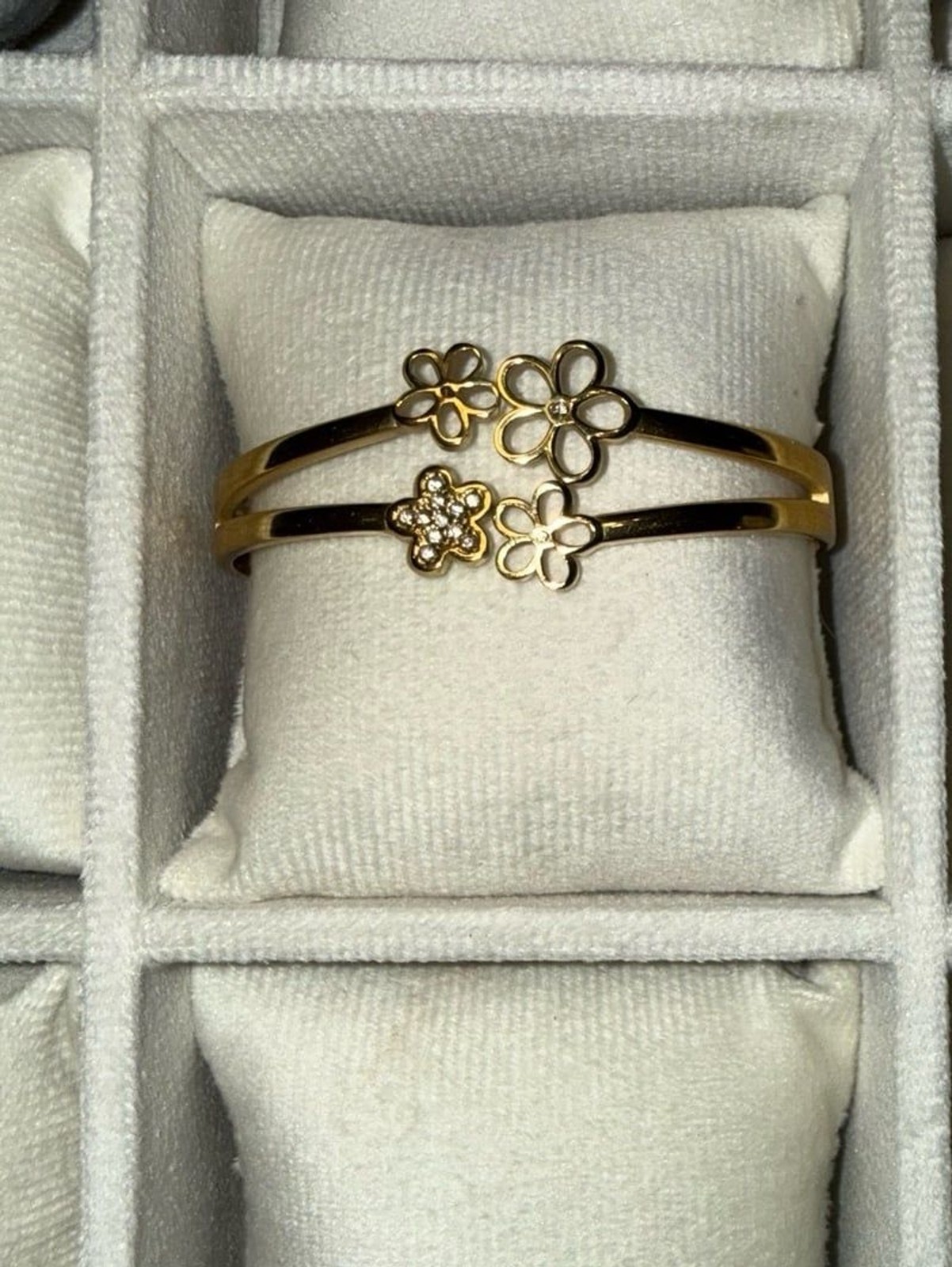 Set of 3 Stainless Steel Gold Tone Butterfly, Heart & Flower Cuff Bangles