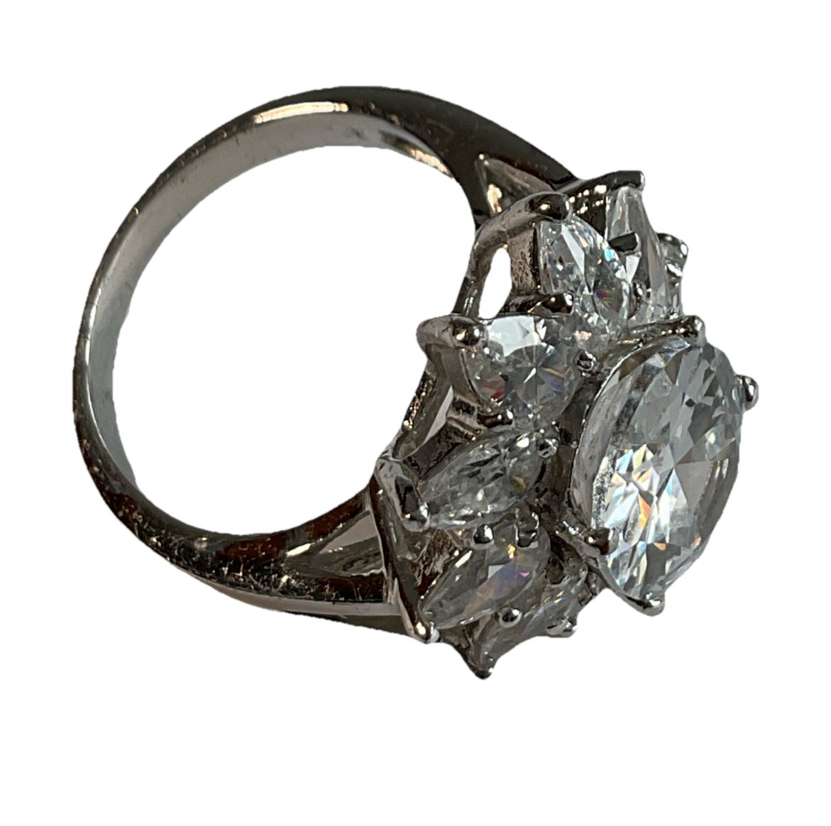 Cocktail Ring/ Rhinestones/ Silver Tone/ Size 8~ Very Good Used Condition