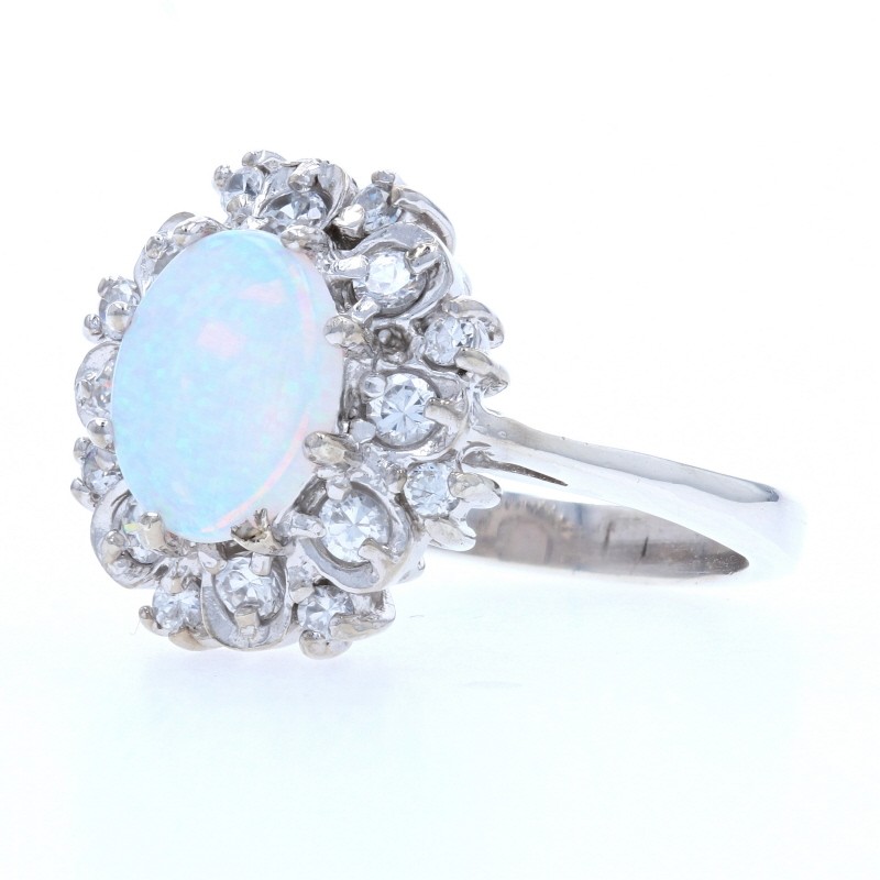 Sterling Synthetic Opal & Cubic Zirconia Floral Halo Ring -925 Oval 1.70ctw Sz 7