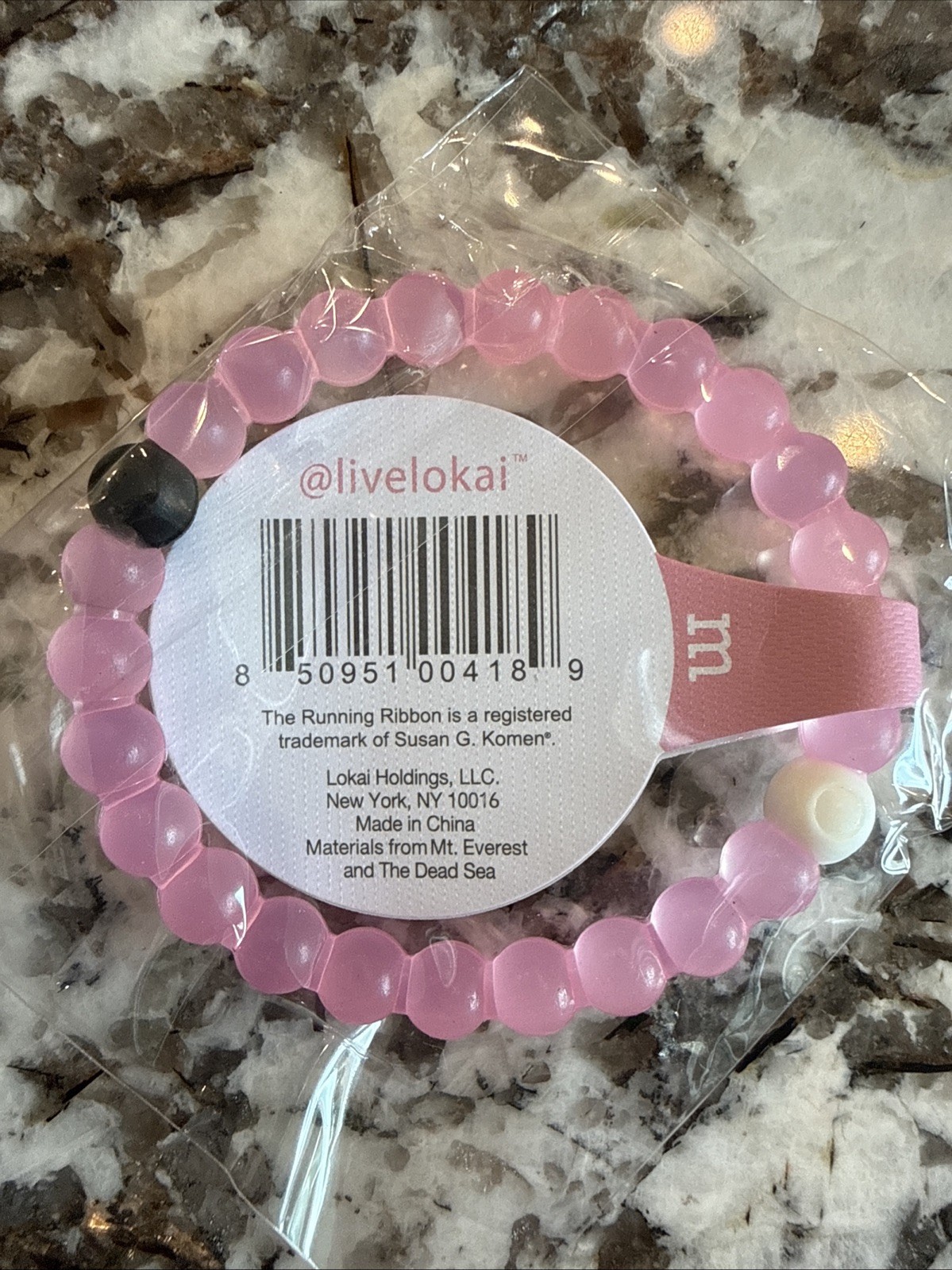 New Lokai Bracelet Pink Beads Breast Cancer Awareness Slide On Style Medium