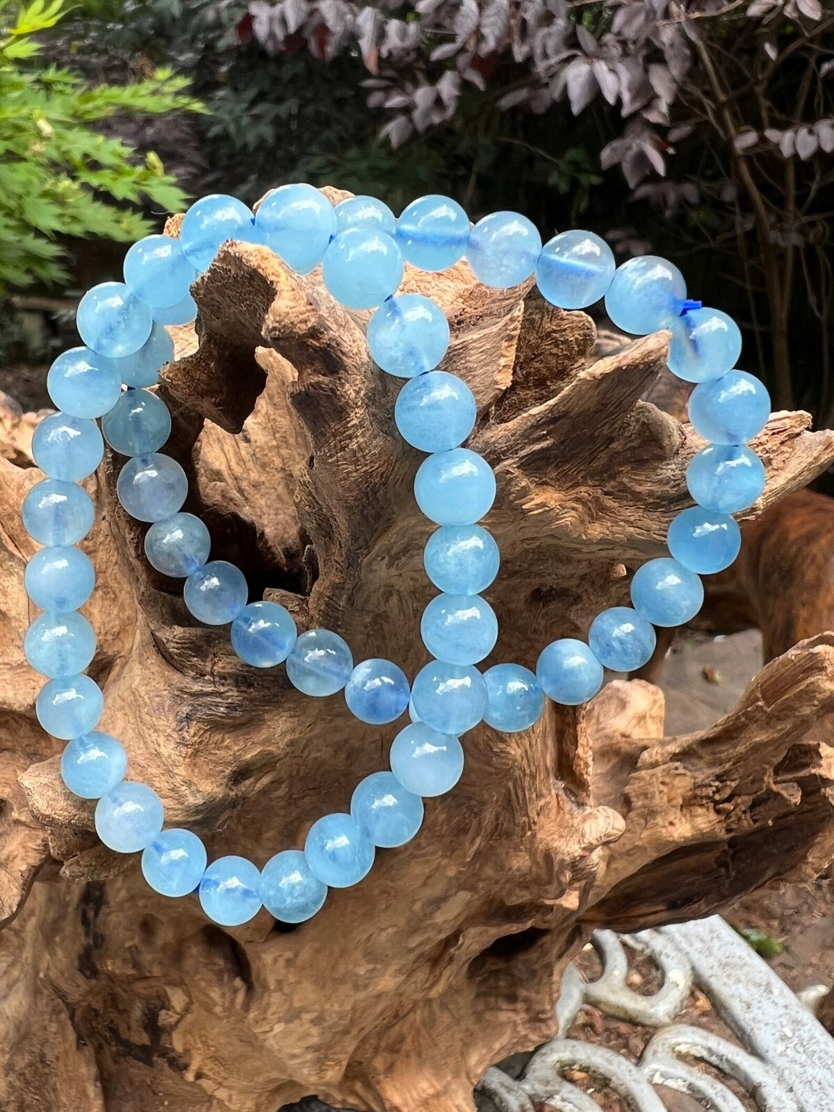 5pcs Natural Aquamarine 8mm Blue Bead Bracelet Healing March Birthstone Gifts