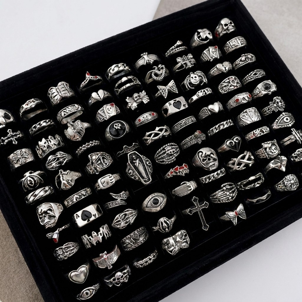 20pcs Rings Set Punk Gothic Skull Mixed Women Men Bulk Party Jewelry