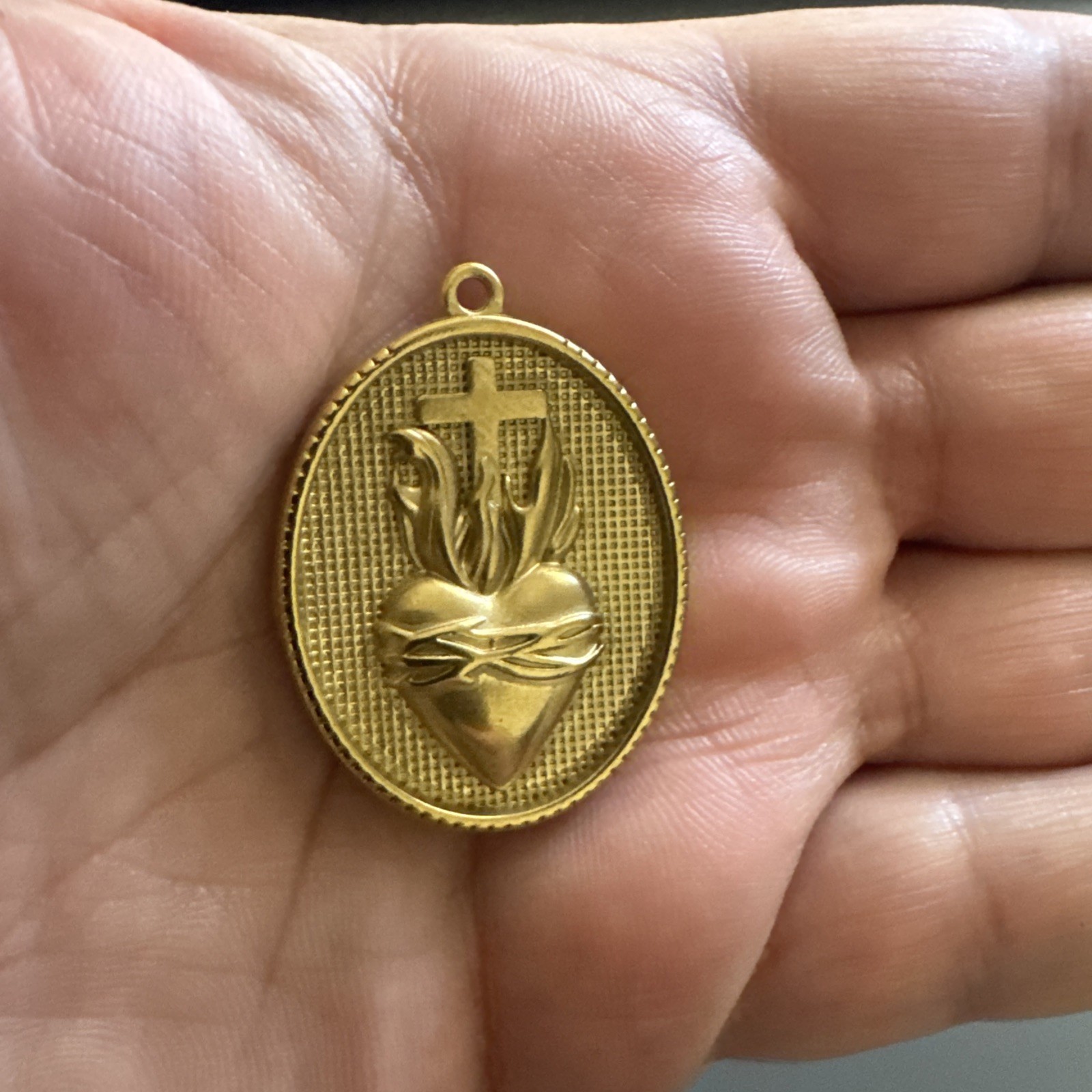 Sacred Heart of Jesus Cross Gold Plated Pendant Only Stainless Steel