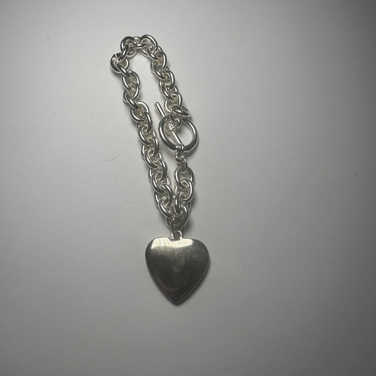Silver Tone Toggle Bracelet Heart Paw Print Dangle Charm 8 in
