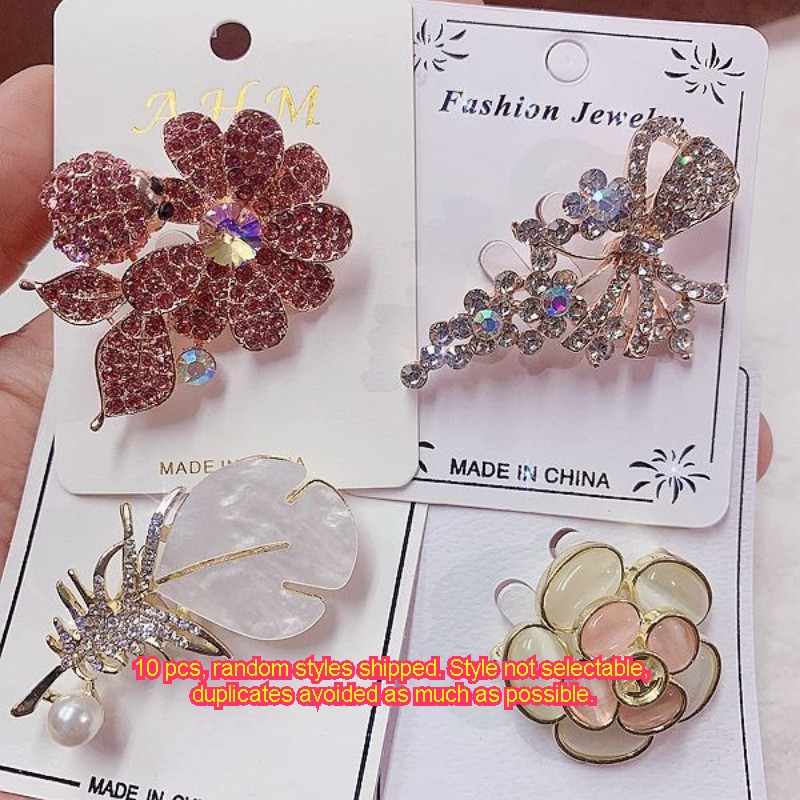 10Pcs Luxury Rhinestone Brooch Pin Set For Women Wedding Crystal Scarf Pins Lot