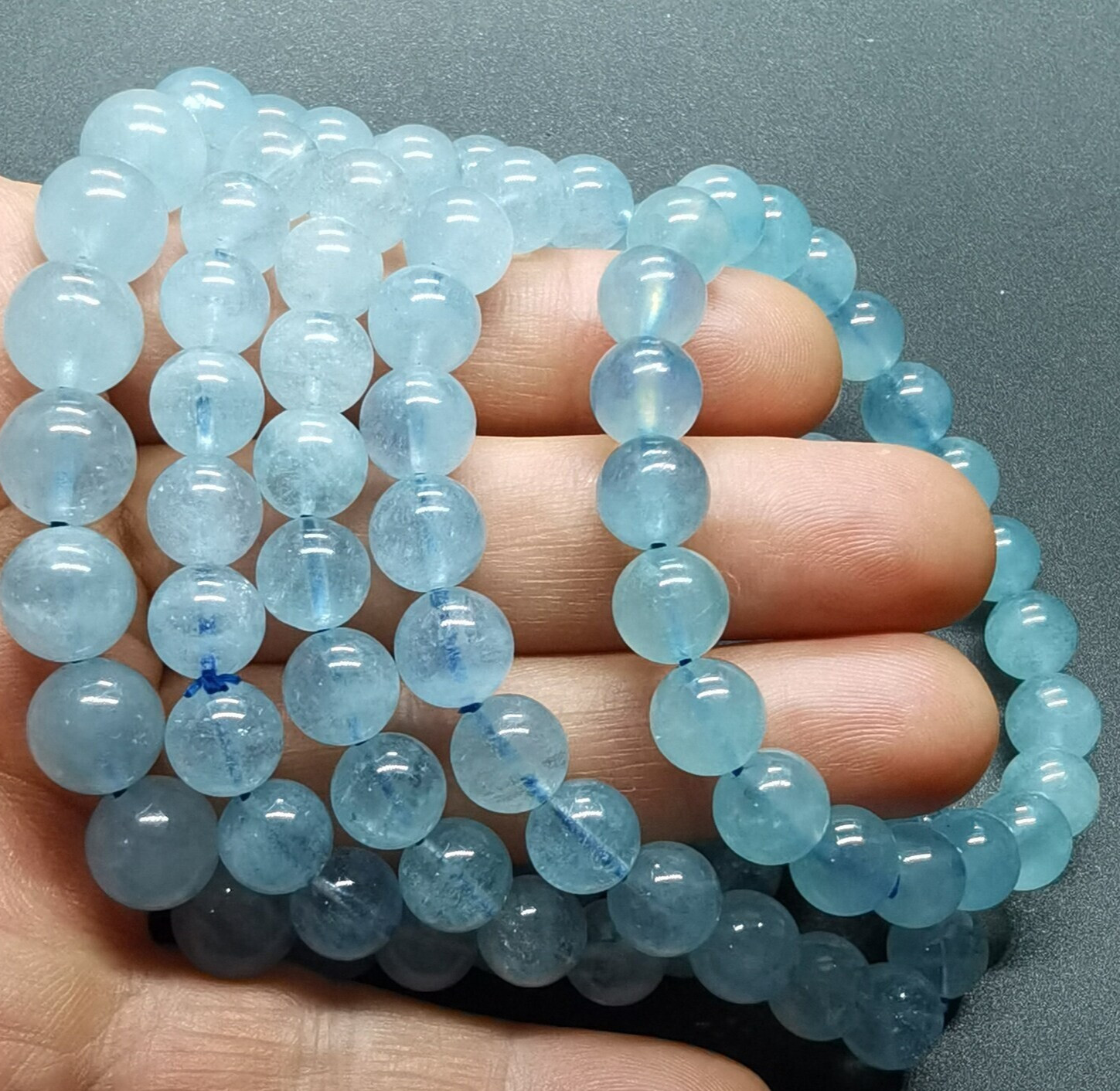 5pcs Natural Aquamarine 8mm Blue Bead Bracelet Healing March Birthstone Gifts