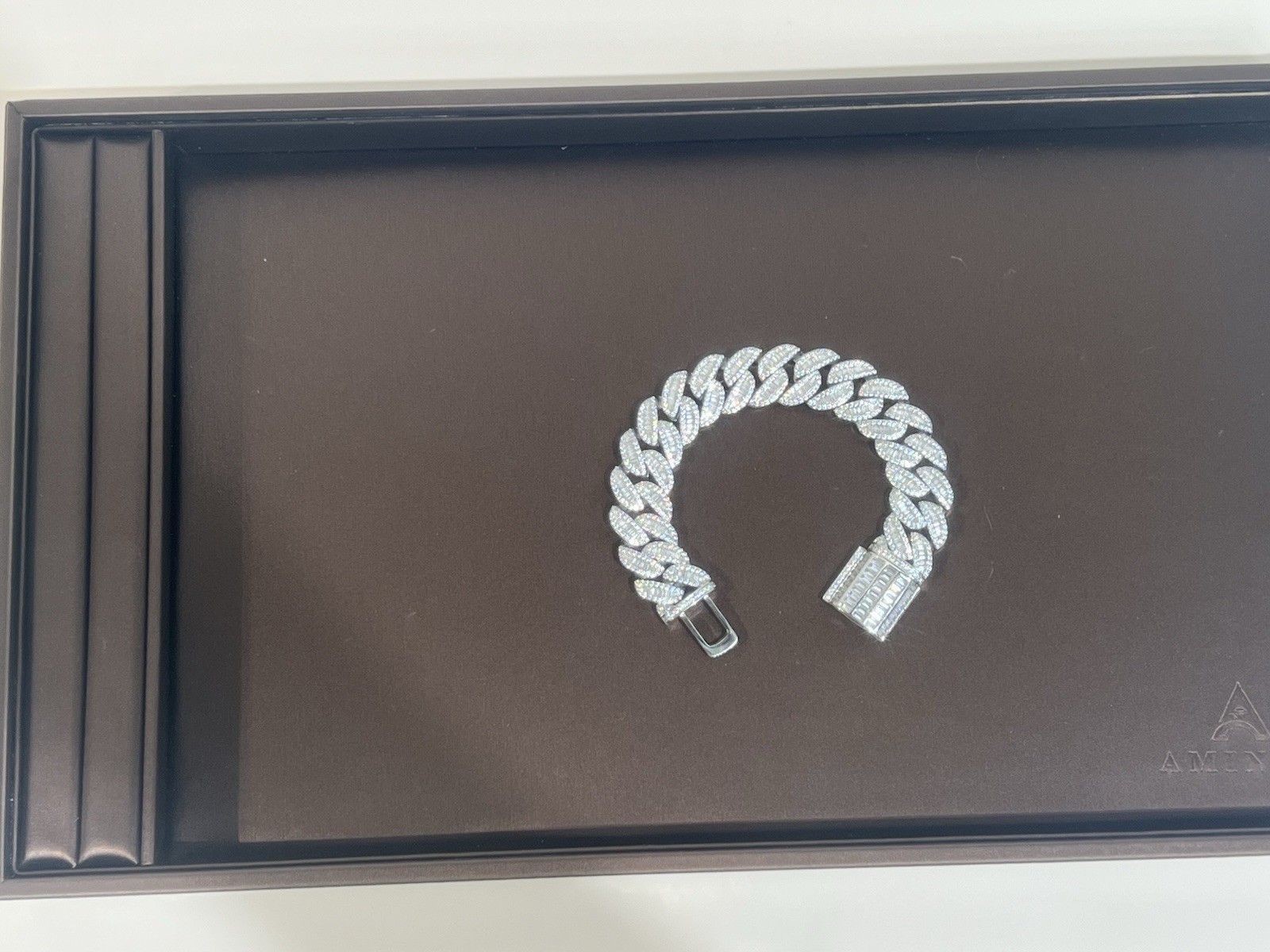 Iced Out Cuban Link Bracelet Cubic Zirconia CZ Silver Tone Baguette Clasp