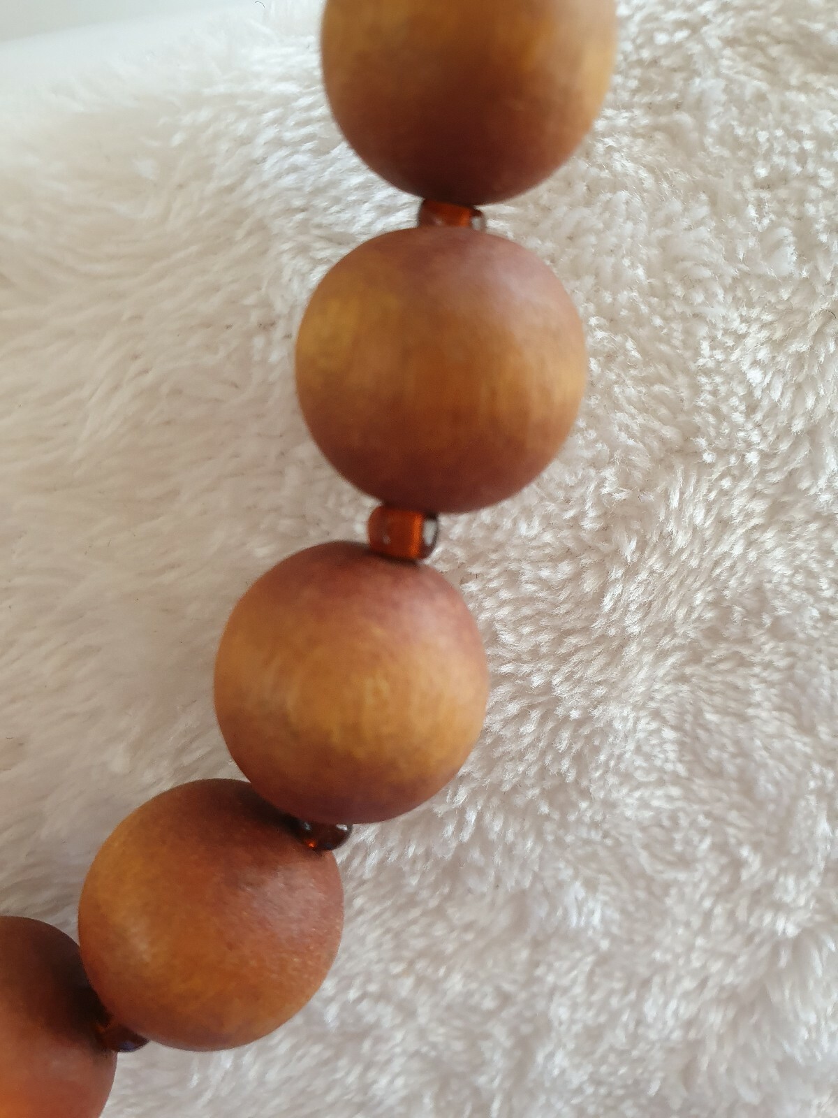Retro Long Chunky Wood Amber tone Bead Ethnic Tribal Boho Arty Necklace CU6-1547