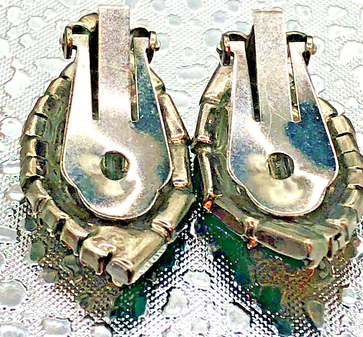 Vtg Emerald Green & Clear Rhinestone Dangle Necklace 16 ” w. Clip Earrings