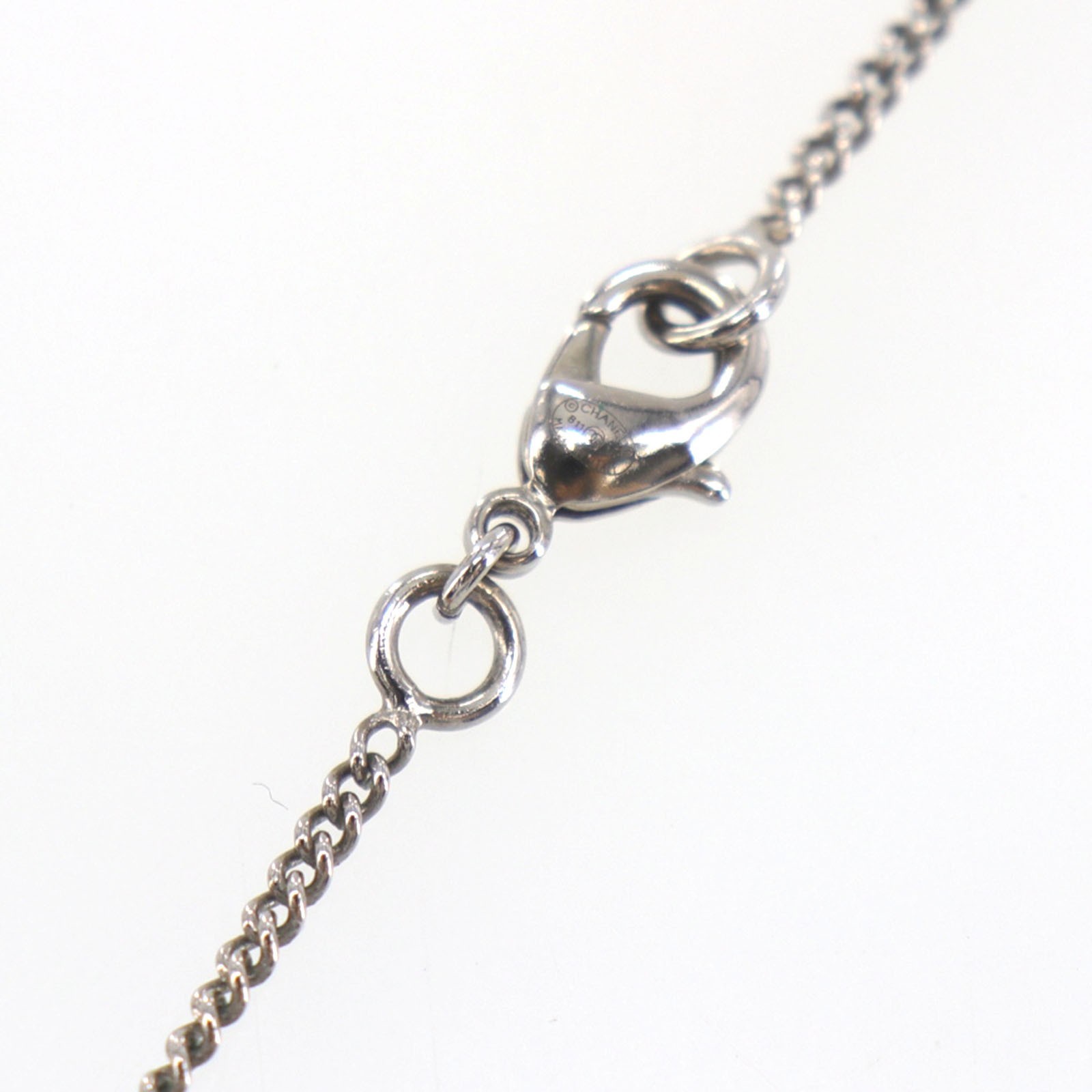 CHANEL Used CC Logos Chain Necklace Rhinestone Silver Pendant B11V Italy #EM57 O