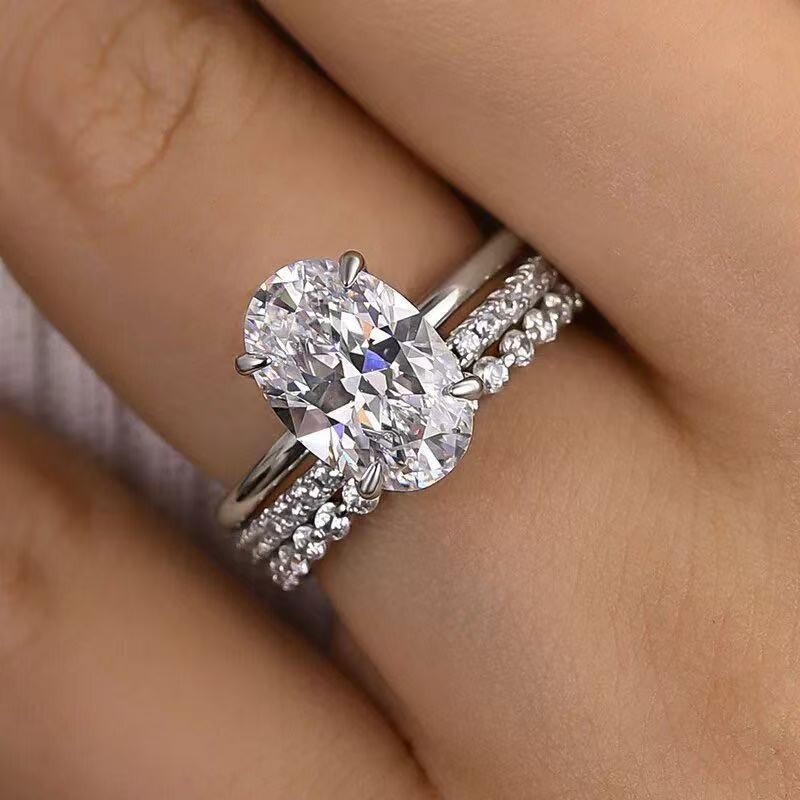 ONE SET 3 PCS Women 18k Gold Plated Sparkling CZ Oval Band Ring Engagement