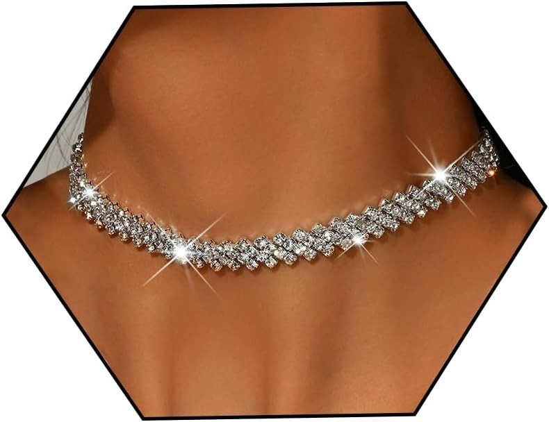 Rhinestone Choker Necklaces for Women Silver Diamond Choker and Earring Set f…