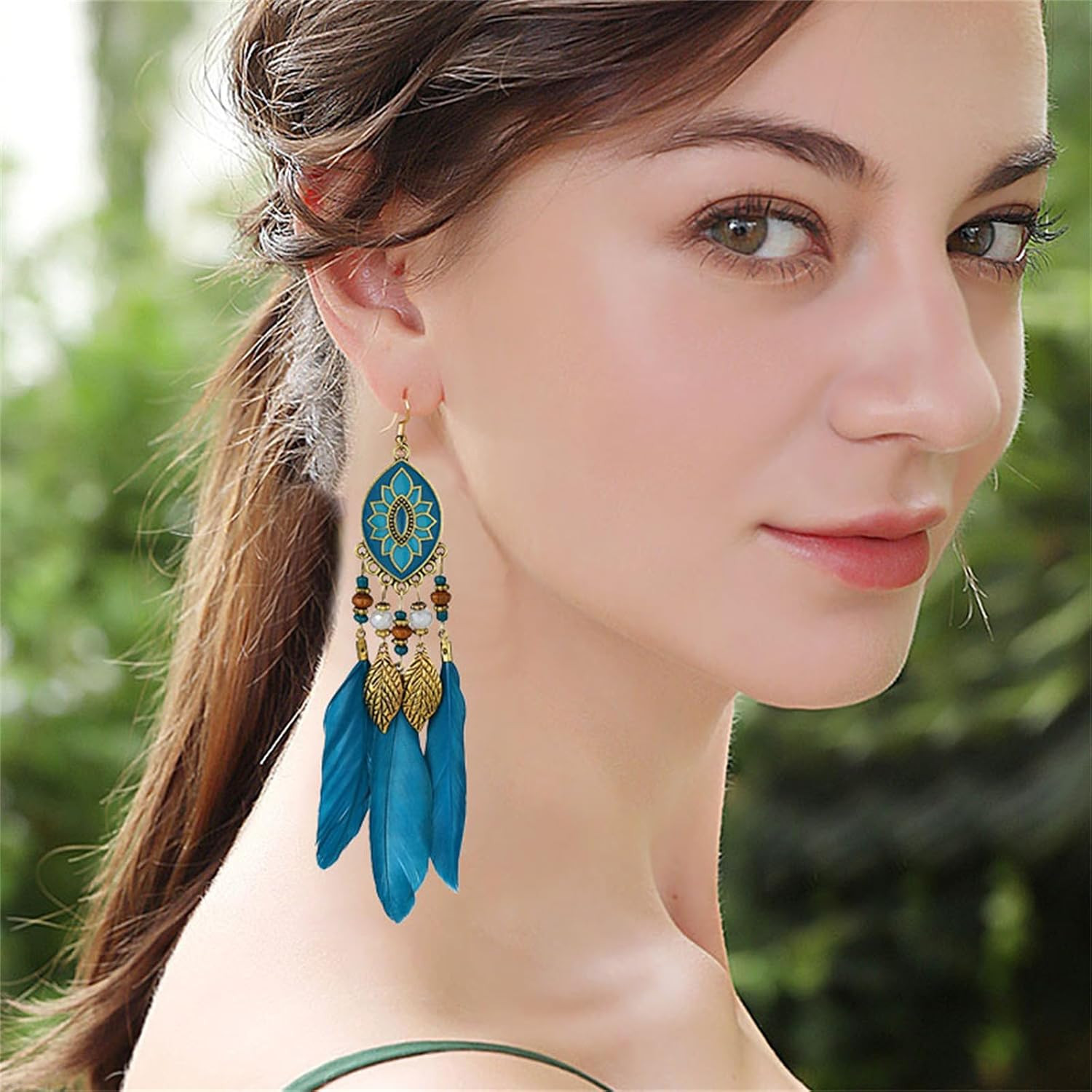 Boho Long Feather Drop Dangle Earrings for Women Retro Bohemian Ethnic Fringe Mu
