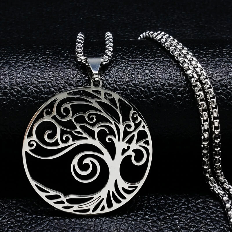Tree of Life Stainless Steel Pendant Chain Necklace Silver Gold Color Women Men