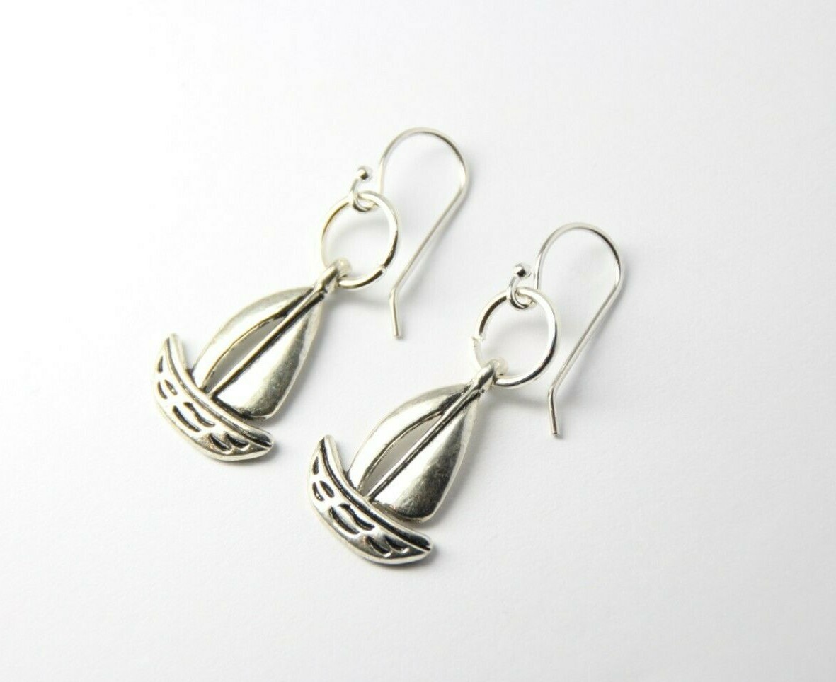 Sailboat Charm Earrings 925 sterling silver Hooks pewter Charms Sailor Mariner