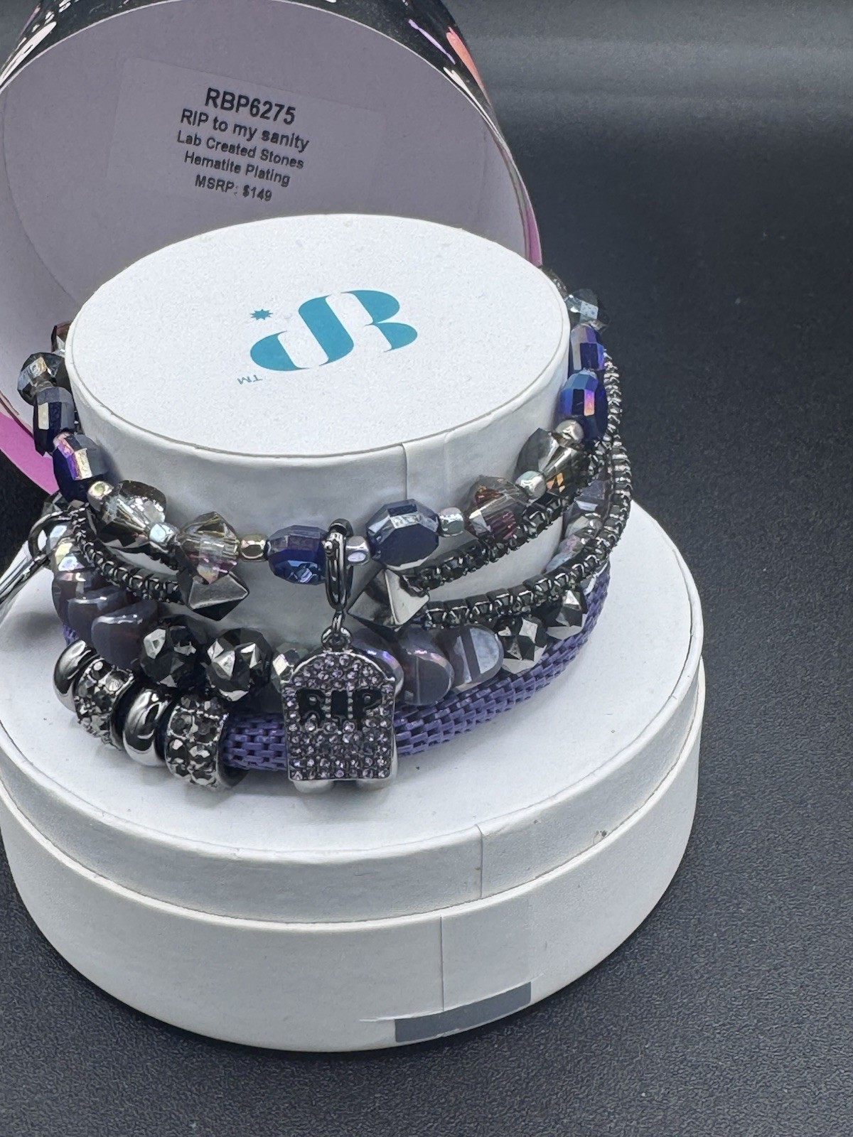 Bomb Party Halloween Stackable 4-Bracelet Set, Charm, Hematite Plated, RBP6275