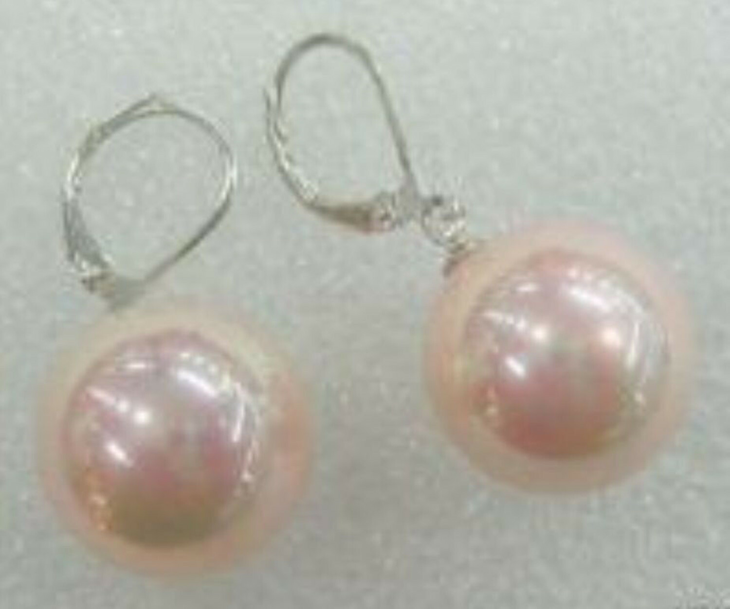 Lovely 12mm Pink South Sea Shell Pearl Round Beads Silver Dangle Earrings AAA