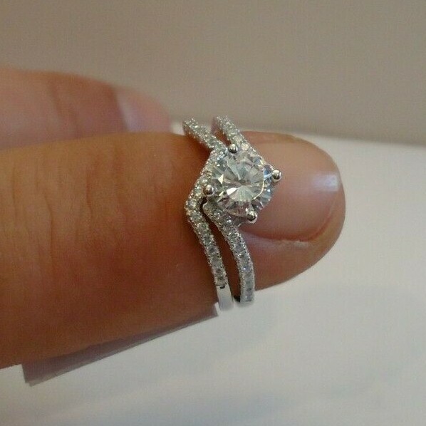 ZIG ZAG ENGAGEMENT RING SET W/ LAB STONE / 925 STERLING SILVER / SZ 5,6,7,8,9