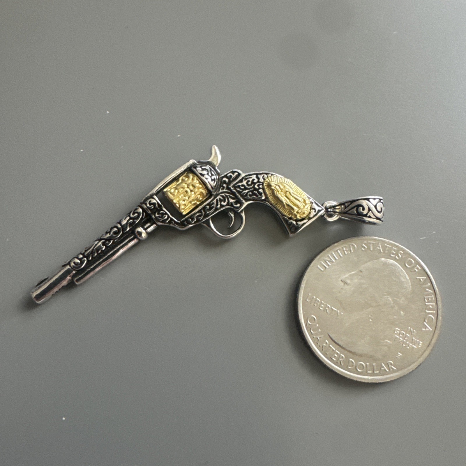 Revolver Gun Pendant Stainless Steel 24” Chain Western Cowboy Men’s Gift Shooter
