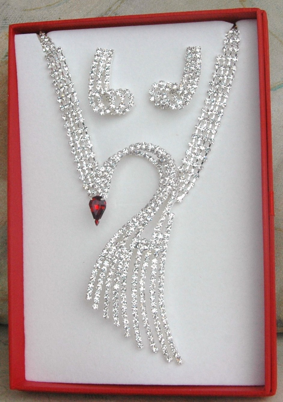 Elegant stunning swan crystal rhinestone necklace set bridal other S56
