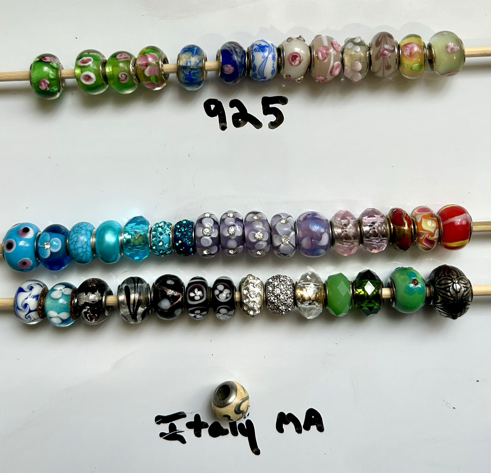 925 (13) Big Hole Murano Glass Beads Charms Unmarked (29) Italy MA (1) 2 Unknown