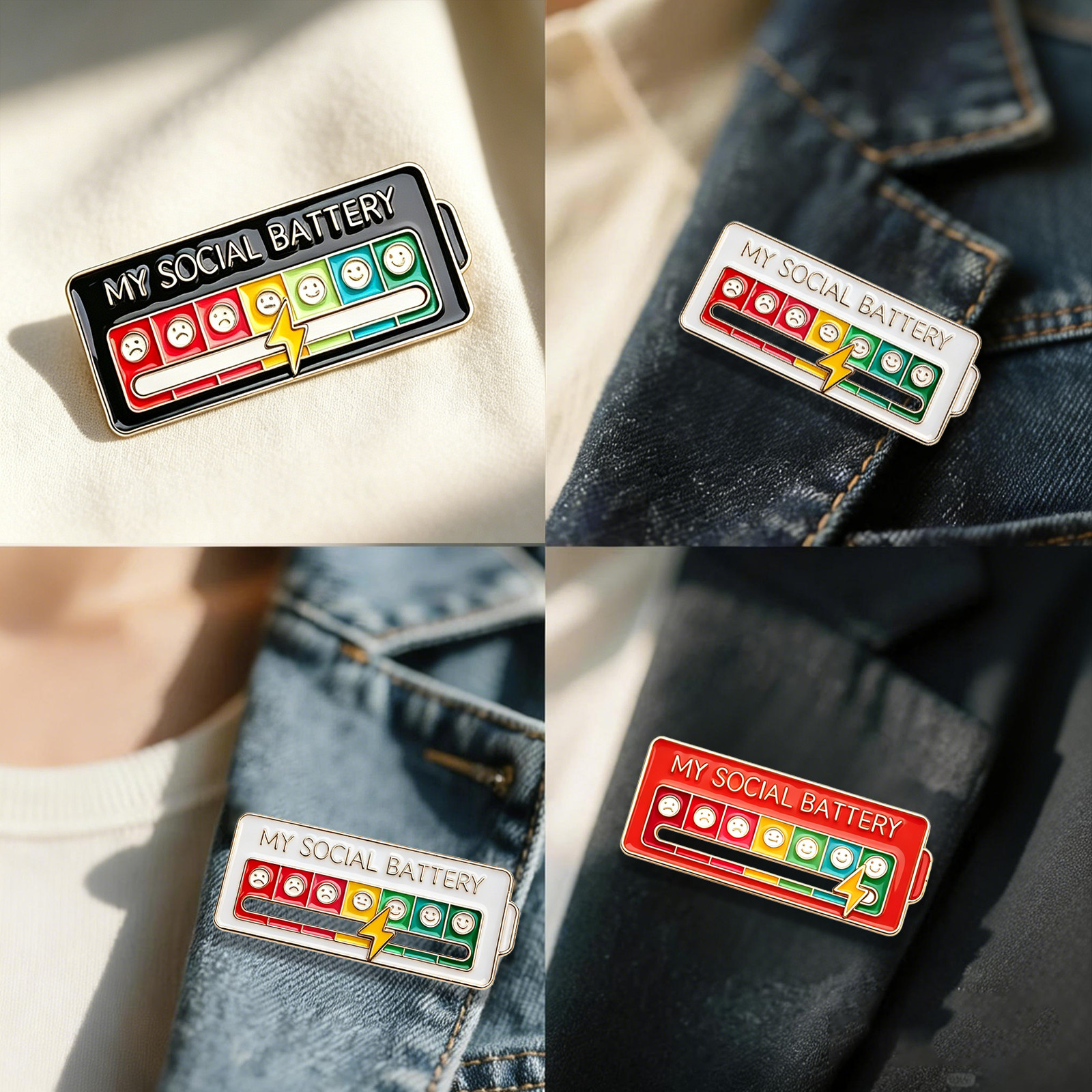 3PCS Social Battery Pins — Funny Social battery Adjustment 7 Mood Pin