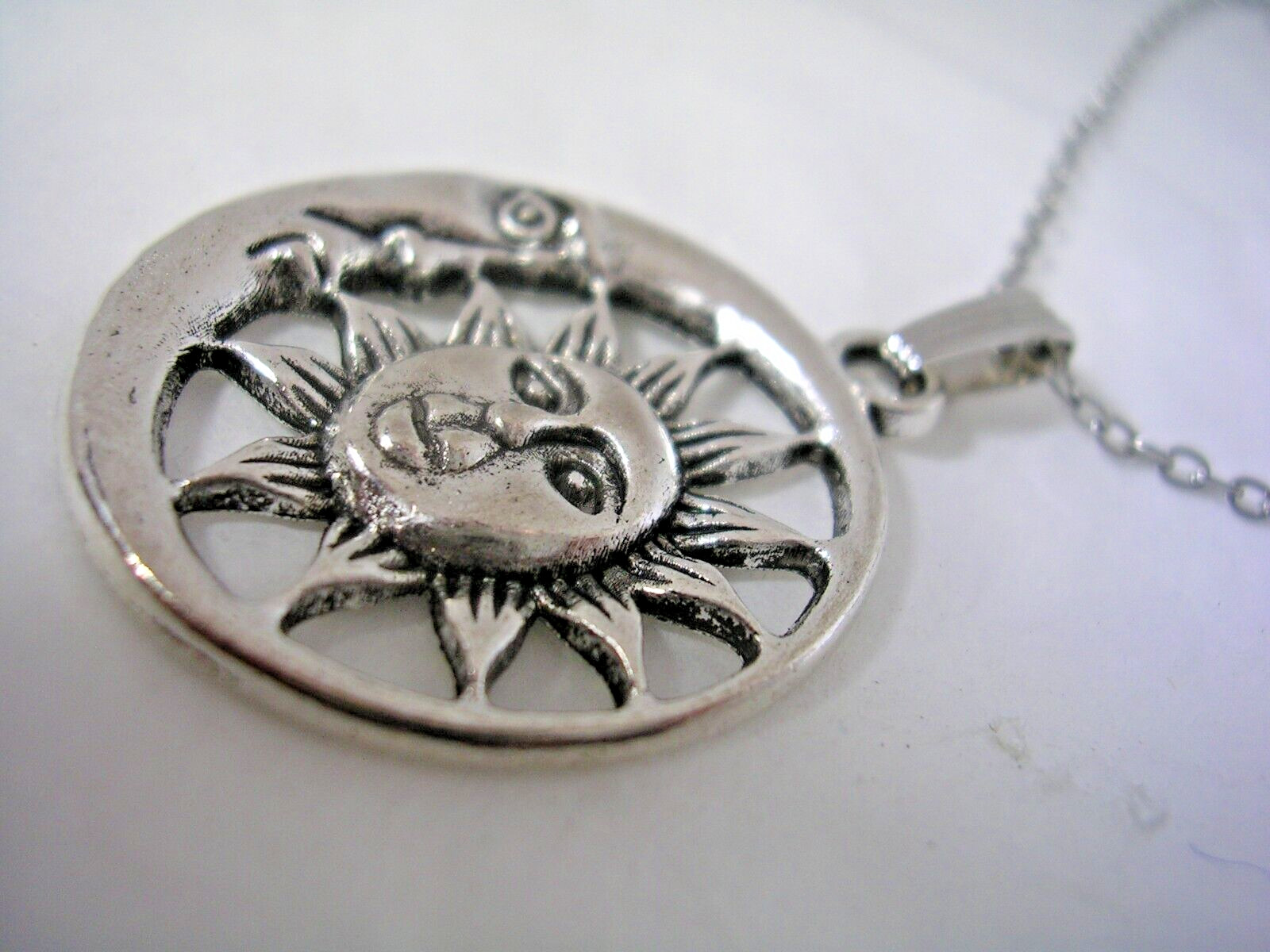 MOON AND SUN PENDANT WITH FACES ALL HIGH POLISHED IN STAINLESS STEEL WITH CHAIN