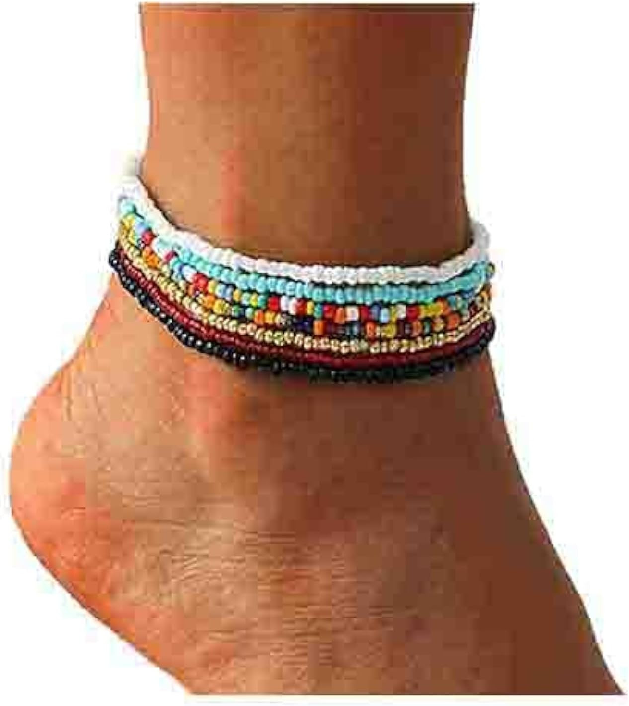 7PCS Boho Beaded Anklets Stretch Glass Seed Bead Bracelet Set